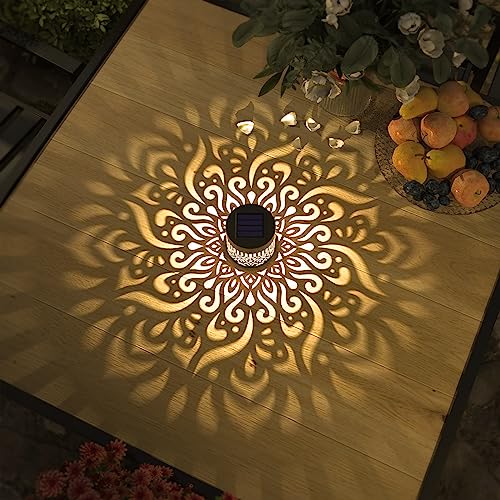 gardencave 2 Pack Solar Fence Lights Metal Solar Powered Outdoor Deck Step Wall Lights Mandala Theme Waterproof Fence Light for Garden Post Patio Backyard Yard Decor (2 Pack) - color: Mandala, size: 2 Pack