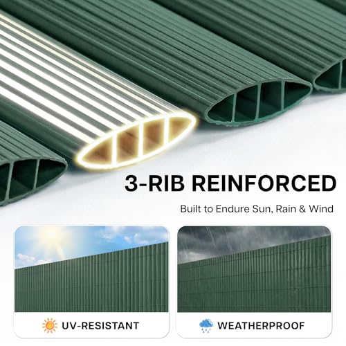 Paramondo PVC Privacy Fence Screen 14mm 3-Rib Reinforced Textured Fence Panel - No-Drill Balcony & Garden Cladding with Wind & UV Protection for Patio, Deck, Outdoor Privacy, 3×16 FT, Green - color: Green, size: 3×16 FT