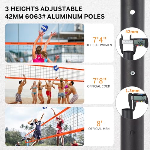Professional Outdoor Volleyball Net Set for Backyard Beach with 1.7" Aluminum Poles, 45-ply HDPE Net, PU Volleyball and Pump, Boundary Line, Large Carry Bag - Anti-sag & Easy Setup - color: Orange