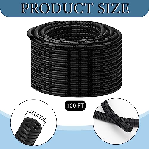 Kanayu Split Wire Loom Tubing Flame Retardant Wire Covering High Temperature Cable Sleeves Split Protector Cable Conduit for Industrial Electrical Automotive Marine(1/2''-100 ft,Black) - color: Black, size: 1/2 Inch 100ft