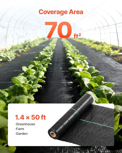 VEVOR Weed Barrier Fabric Heavy Duty, 1.4x50FT 3.2oz Landscape Fabric, Woven Weed Blocker Fabrics, Garden Fabrics Weeds Barrier, Weeds Control Ground Cover, Geotextile Webbing, Gardening Mat, Black - size: 1.4FT*50FT-3.2oz