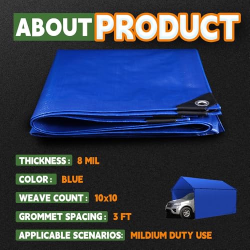 RAINDEWAY Tarps 40x60 Feet,8 Mil Blue Large Tarp,UV Resistant,Durable,Multipurpose Waterproof Poly Tarp Cover with Metal Grommets and Reinforced Edges - color: Blue, size: 40x60 Feet-Finished Size