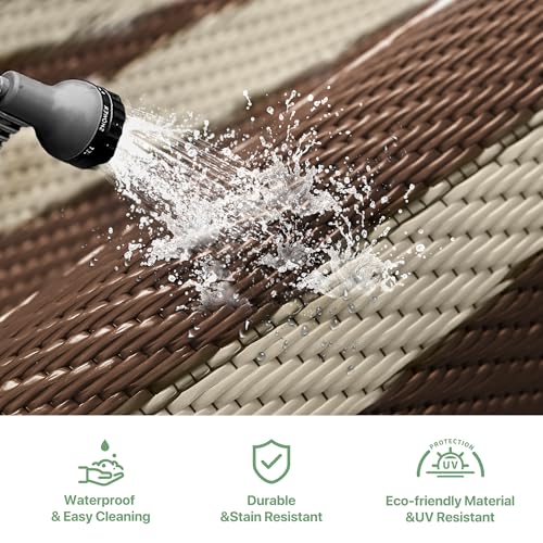 GENIMO Outdoor Rug Waterproof for Patio Decor, 5'x8' Reversible Plastic Straw Rug Carpet, Camping Mat for Outdoor, RV, Backyard, Deck, Balcony, Picnic, Beach, Coffee & Beige - color: Coffee & Beige | Natural, size: 5' x 8' (Rectangular)