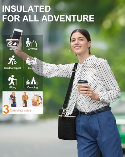 Capolo Lunch Box for Women Men Adults,Insulated Lunch Bag Leakproof Lunch Cooler Box with Removable Strap Cute Lunch Tote Bags Reusable Thermal Lunchbox for School Work Picnic(Small,Black) - color: Black, size: Small