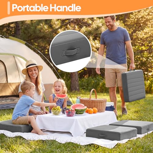 MeMoreCool Floor Pillow 22"x22" – Tufted Meditation Cushion with Foam Core, Grey Washable Cover & Handle | 5" Thick Firm Foam | for Adults, Kids, Yoga, Tatami, Pet Seating - color: Dark Grey, size: 22 Inch