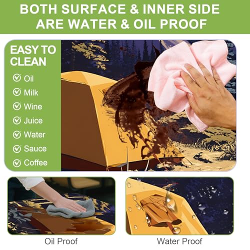 ANNA QUEEN Camping Adventure 6FT Picnic Table Cover with Bench Covers Set of 3 with Drawstring Bag, Forest Tent Scene 72"x30" Waterproof Picnic Tablecloth & Bench Covers for Outdoor Dining - color: #52