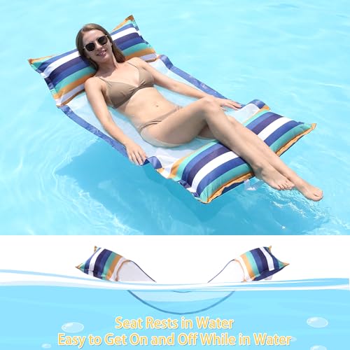 FindUWill Pool Hammock Floats, XL, 2Pack Inflatable Water Floaties 4-in-1 (Saddle, Lounge Chair, Drifter), Lounger for Adults - color: 01Rainbow&Kanagawa