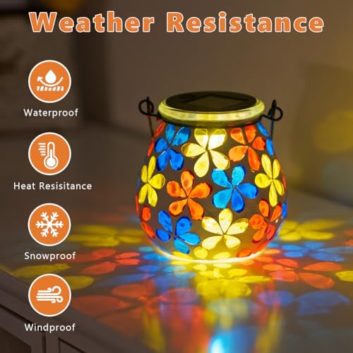 Stargarden Mosaic Solar Lanterns, Glass Hanging Lantern Waterproof Outdoor Haning Lights Flower Decorative Table Lamp for Garden ,Patio,Yard Decor - color: Flower