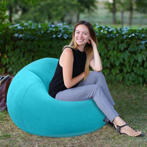 Realspring Inflatable Bean Bag Chairs Outdoor Blow up Camping Chairs Inflatable Lazy Sofa Folding Portable Bean Bag Loungers Couch for Movie Night(Pink,Lake Blue,2 Pcs) - color: Pink,lake Blue