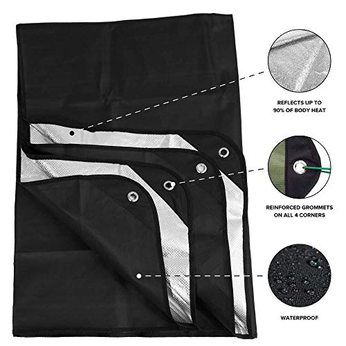 Arcturus Insulated Tarp, Reusable Heavy Duty Thermal Survival Blanket – 60x82in, Reflects 90% Body Heat, Waterproof, Windproof, 3-Layer Design, Reinforced Grommets, Black - color: Black