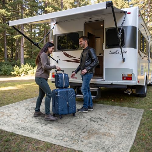 GENIMO Outdoor & Indoor Area Rug 4'x6', Waterproof, Non-Shedding, Easy Cleaning, Boho Mat for Patio, Living Room, Balcony, Dining Room, RV, Deck, Bedroom, Camping, Outside Carpet,Light Grey Brown - color: Light Grey Brown, size: 4' x 6' (Rectangular)