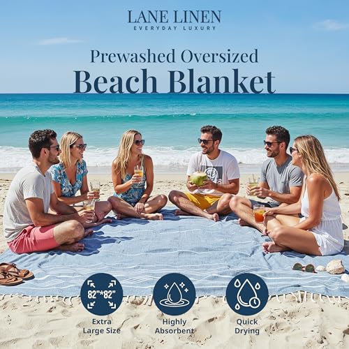 LANE LINEN Beach Towels Oversized - Picnic Blankets (82x82), Sand- Free Beach Accessories Must Haves for Family Vacations, Park Outings with Easy Carry, Quick Setup & Dry, Machine Washable – Sky Blue - color: 06: Sky Blue, size: Beach Blanket (80" x 80")