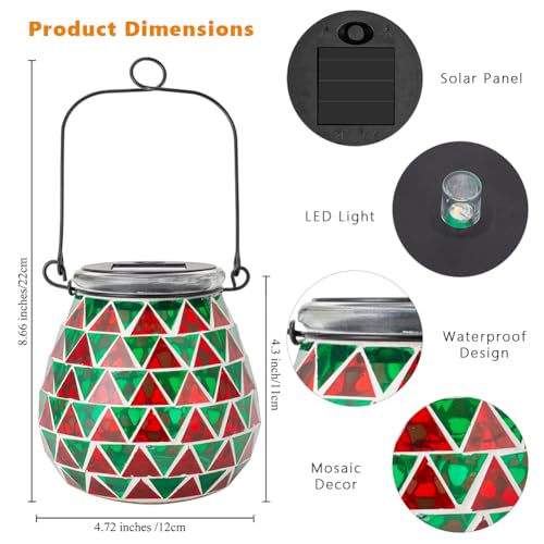Starsoul 4 Pack Solar Lanterns Outdoor Waterproof, Vibrant Mosaic Hanging Solar Lights, Decorative Solar Lantern for Outside Garden Decor - color: Multi-4PC