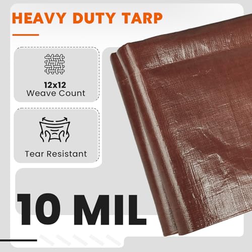 Keten Tarps Heavy Duty Waterproof 12X20Ft, 10 Mil Thick Multipurpose Poly Tarp Tear & Fade Resistant, UV Blocking, Outdoor Tarp with Reinforced Grommets for Roof, Camping, Patio, Pool (Brown/Silver) - color: 10mil Brown/Silver, size: 12x20ft