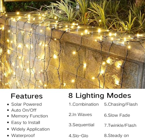 Joomer Solar Christmas String Lights, 39FT 100LED Waterproof Outdoor Lights with 8 Modes Twinkle Fairy Light for Garden, Patio, Yard, Tree and Christmas Decor (Warm White) - color: Warm White