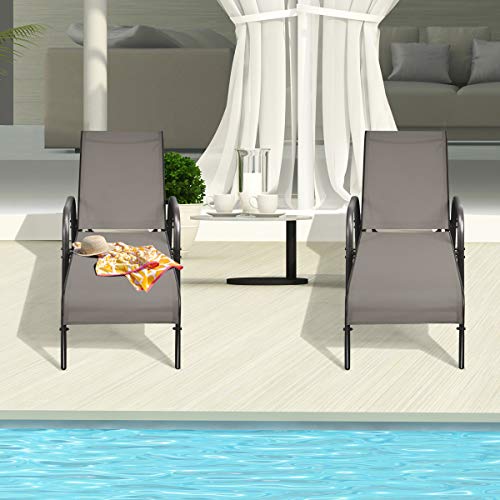 Tangkula Lounge Chair Outdoor, Patio Chaise Lounge with Adjustable Backrest, Reclining Pool Lounge Chair for Outside with Heavy Duty Steel Frame, Suitable for Beach, Yard, Balcony, Poolside - color: Brown