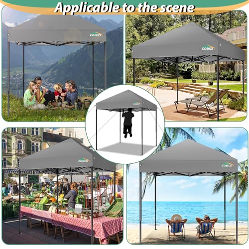 COBIZI 6.6x6.6ft Pop Up Canopy, Heavy Duty Tent Canopy Easy Set up All Weather Waterproof Outdoor Canopy Tent for Parties, Beach, Garden, Camping with 1 Handbag, 3 Adjustable Heights, UPF50+, Grey - color: Gray, size: 6.6x6.6 Without Sidewalls