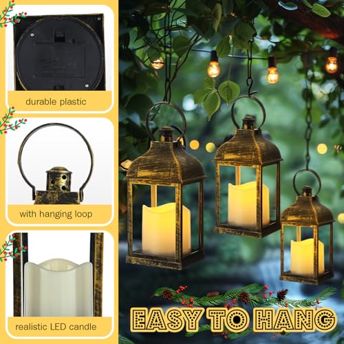 12 Set 10 Inch Bronze Decorative Candle Lanterns Bulk Lanterns Centerpiece with LED Flameless Candle Indoor Outdoor Battery Powered Hanging Lights for Wedding Mother Day Party Decoration - color: Bronze