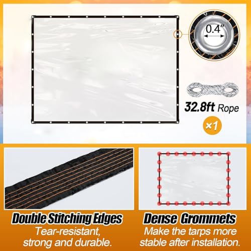 Clear Tarp, 6.6 X 8.2 FT Heavy Duty Transparent Tarps Cover, Clear Waterproof Tarp for Outdoor Garden, Chicken Coop, Porch, Tent, Camping Plant Protection - size: 6.6 X 8.2 FT