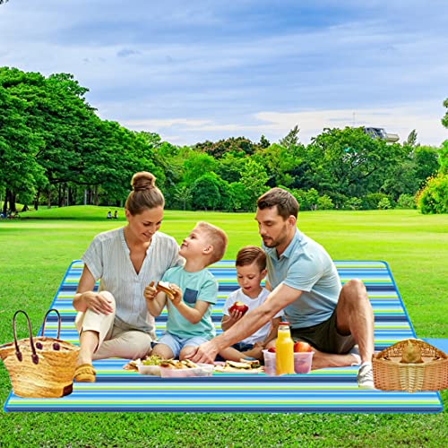 RUIBOLU Large Picnic Blanket, Beach Blankets(80X60) Inch Sandproof Beach Mat for 3-5 Adults Waterproof Quick Drying Outdoor Picnic Mat for Travel Camping Park Lawn (Blue Stripes) - color: Blue Stripes