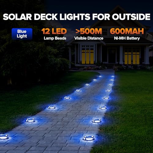 LUTEC 2 Pack Solar Deck Lights Driveway Dock 12 LEDs Light Solar Powered Outdoor Waterproof Road Markers for Step Sidewalk Stair Garden Ground Pathway Yard (Blue) - color: Blue, size: 2 Pack