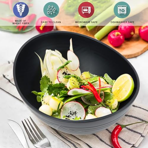 Wrova Big Wheat Straw Bowls,Unbreakable Large Salad Bowls,Dishwasher and Microware Safe Plastic Bowls Reusable,Kitchen Bowl Set for Salad,Cereal,Soup and Oatmeal.Black and White - color: Black&White, size: 2 Pack