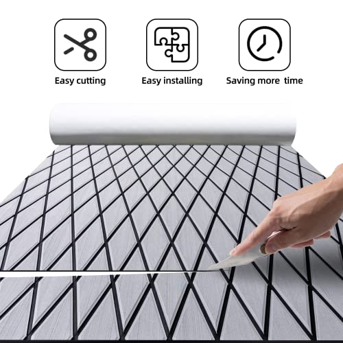 FOCEAN Boat Flooring EVA Foam Boat Decking Marine Mat Non-Slip Self-Adhesive Flooring Sheet for Motorboat Jon Boats Bass Boat Kayak RV Floor, 75''x 28'', Grey with Black Lines - color: Grey With Black Seam Lines, size: 75"L x 28"W x 0.2"Th