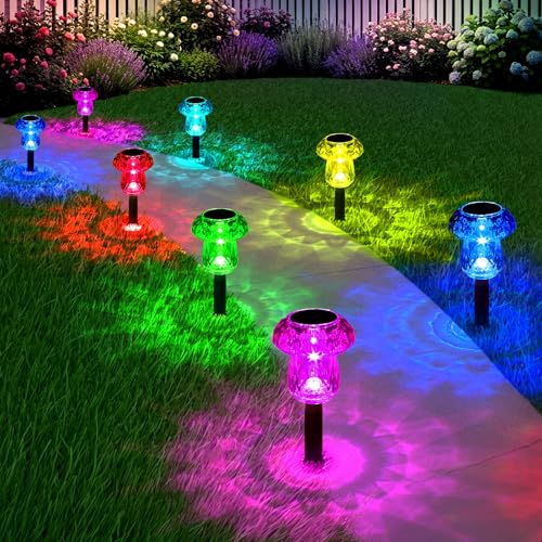 Solar Pathway Lights Outdoor 8 Pack Mushroom Garden Lights Waterproof Solar Powered Yard Lighting for Landscape, Driveway, Path, Walkway, Patio, Outside Garden Decorations, Color Changing - color: Color Changing, size: 8 Pack