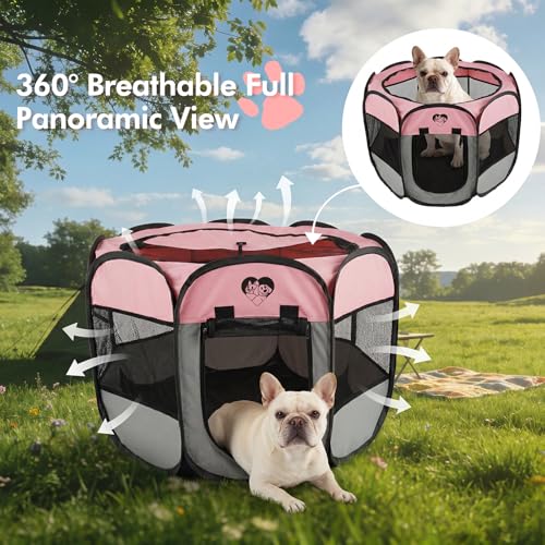 Dog Cat Playpen，Pet Cage - Indoor Outdoor, Portable Foldable Pop Up, Removable Zipper Top，Fits Dogs, Cats, Rabbits(Pink,S) - size: S