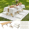 Novabright 10 Pcs Picnic Kit Folding Picnic Table 59'' x 20.5'' Large Outdoor Boho Blanket 91'' x 71'' Beige Table Runner 6 Floor Pillows Cushions Woven Cotton Oversize Washable for Camp Wedding