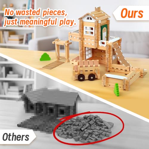 Jovi-mindly＆Notchies 107 Pcs Wooden Blocks Toys with Door and Windows,Classic Old Fashioned Toys,Wooden Building Blocks for Kids Ages 4-8 Boys and Girls,Birthday Toys Gifts - style: Dream House