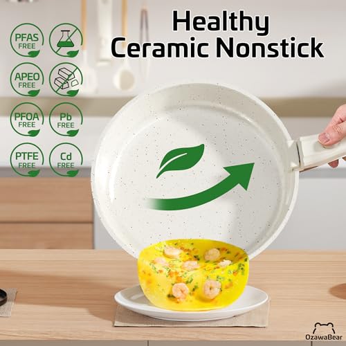 26 Pcs Pots and Pans Set Non Stick, Ceramic Cookware Set Non Toxic with Detachable Handles, Healthy Induction Cookware Oven Safe RV Kitchen Set, PFAS PFOA & PTFE Free, Cream White - size: 26Pcs