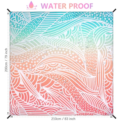 HIHOHO Beach Blanket Waterproof Sandproof Beach Mat for 1-8 Adults Quick Drying Durable Outdoor Picnic Mat for Beach Festival Travel Camping Hiking (Gradiant P&GN-Ripple, 79"×83"(4 Person)) - color: Gradiant P&gn-ripple, size: 6'11" x 6'7"