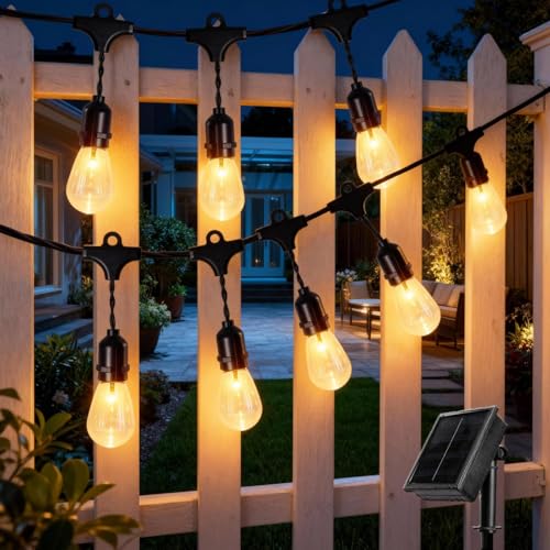 Vigdur 11FT Solar String Lights Outdoor Waterproof with 15 Plastic Bulbs Shatterproof & Auto ON/Off, Solar Powered Patio Lights for Camping Backyard Garden Porch Decor