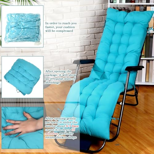 67 x 19 Inch Chaise Lounge Cushions Soft Lounge Chair Cushion Gravity Chair Cushion Sofa Lawn Furniture Cushion Pad with 6 Tie for Outdoor Indoor Patio Home Without Headrest (Lake Blue,2 Pcs) - color: Lake Blue