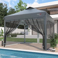 10x10 Pop Up Canopy Tent with Mosquito Netting, Outdoor Portable Screen Tent for Yard, Party, Camping and Picnic, 3 Height Positions, Patio Gazebo with Roller Bag and 4 Sandbags - color: Gray