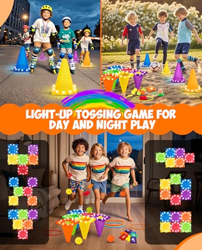 Eocolz 3 in 1 Carnival Games Set, Soft Plastic Cones Bean Bags Ring Toss Games for Kids Birthday Party Outdoor Games Supplies Combo Set - color: blue