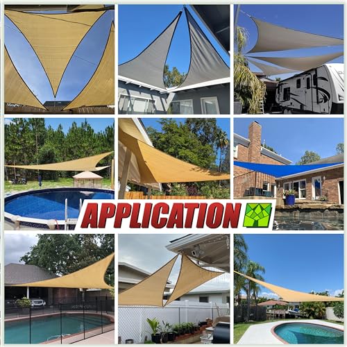 ColourTree 20' x 20' x 20' Beige Sun Shade Sail Triangle CTSLT20 - Canopy Mesh Fabric UV Block UPF50 - Commercial Heavy Duty - 190 GSM - 3 Years Warranty (We Make Custom Size)