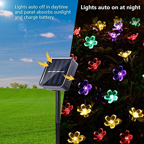 Joomer Outdoor Solar String Lights, Flower String Lights, 50LED Cherry Blossoms String Light 8 Modes Memory Function Waterproof for Garden, Patio, Fence, Yard, Outdoor Decor (Multicolor)