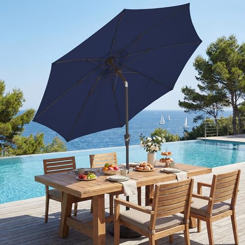 JEAREY 9FT Outdoor Patio Umbrella,Market Table Umbrella with 8 Fiberglass Ribs, Pool Umbrella with Tilt and Crank, UV Protection Lightweight & Wind-Resistant for Lawn, Garden, Deck and Backyard, Navy - color: Navy