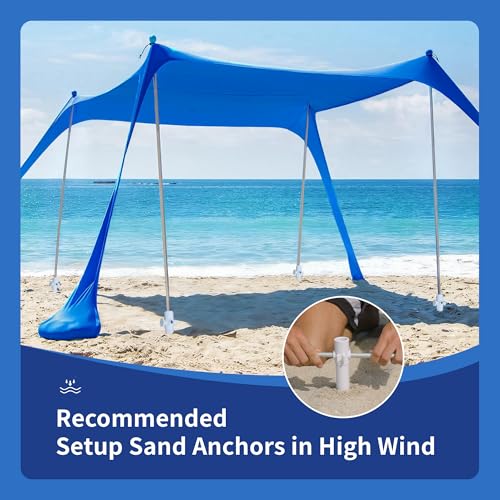 AMMSUN Beach Tent Sun Shelter, 10x10.5 FT Beach Canopy Tent Sun Shade with 4 Sand Anchor & Sand Bags | UPF 50+ Protection | 4 Thickened Poles | Windproof & Lightweight for Camping, Blue - color: Blue, size: 10x10.5 FT (4 Pole)