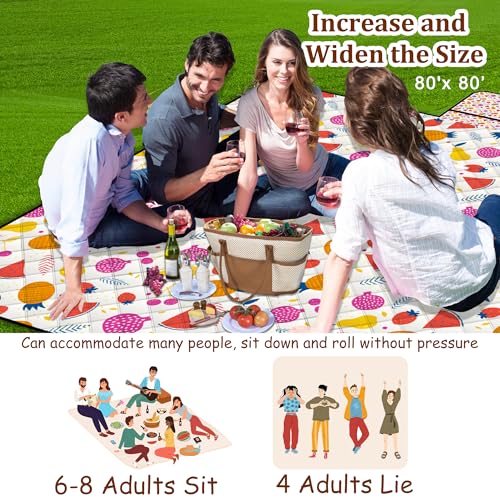 Poedist Extra Large Picnic Blanket Waterproof,80"x 80"Foldable Machine Washable Beach Blanket,Outdoor Blanket for 6-8 Adults,Suitable for Indoor Crawling,Park Beach,Camping,Hiking,Family Travel(Fruit - color: Orange Fruit, size: 6'8" x 6'8" (Square)