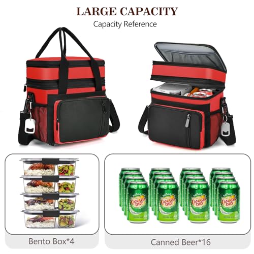 Lunch Box & Lunch Bag for Men Women, Large Insulated Adult Lunch Box, Leakproof Cooler Lunchbox with Bottle Opener for Work Picnic Beach, 16L, Red - color: Red