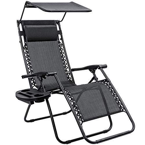 Homall Zero Gravity Chair Patio Lawn Chair Lounge Chair Folding Recliner Adjustable Outdoor with Canopy Shade,Cup Holder (Black) - color: Black