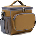 FlowFly Insulated Reusable Lunch Bag Adult Large Lunch Box for Women and Men with Adjustable Shoulder Strap,Front Zipper Pocket and Dual Large Mesh Side Pockets,Brown - color: Brown