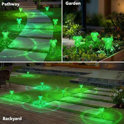 Benany Solar Lights Outdoor, St Patricks Day 8 Pack Mushroom Landscape Lights Waterproof, Solar Powered LED Lighting for Garden Yard Path Pathway Lawn Walkway Driveway Backyard Decor (Green) - color: Green