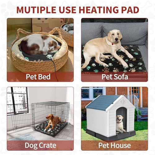 GOLOPET Cat Heating Pad 18x18 in with Smart Thermostat Switch and Power Line Protection Tube,Obtained MET and UL Dual Certification,Waterproof Pet Heating Pad for Cats, with Black Cloth Cover - size: 18.0"L x 18.0"W x 0.5"Th