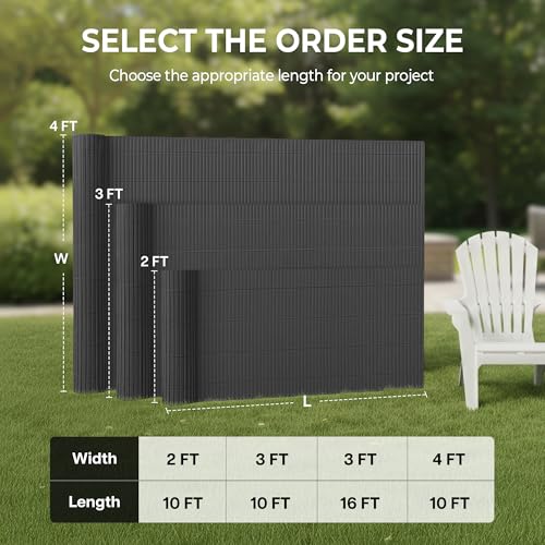 Paramondo PVC Privacy Fence Screen 14mm 3-Rib Reinforced Textured Fence Panel - No-Drill Balcony & Garden Cladding with Wind & UV Protection for Patio, Deck, Outdoor Privacy, 2×10 FT, Charcoal - color: Charcoal, size: 2×10 FT