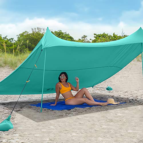 Red Suricata Family Beach Tent & Canopy, UPF50 Sun Shade, 4 Aluminum Poles, Sand Shovel, Medium Portable Sun Shelter (Medium, Turquoise) - color: Turquoise, size: Medium 7' x 7'