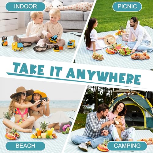 80" x 100" Extra Large Picnic Blankets Beach Mat Sandproof Waterproof Foldable Oxford Blanket Beach Mat Picnic Stuff for Family Camping Hiking Party Park Grass (Green and White,Plaid) - color: Green and White, style: Plaid